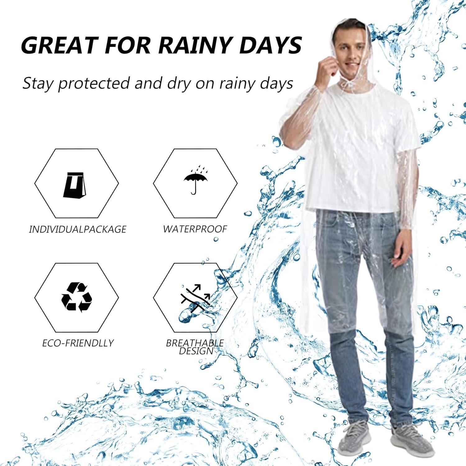 Regenponcho Einweg mit Kapuze für Festival Camping Wandern