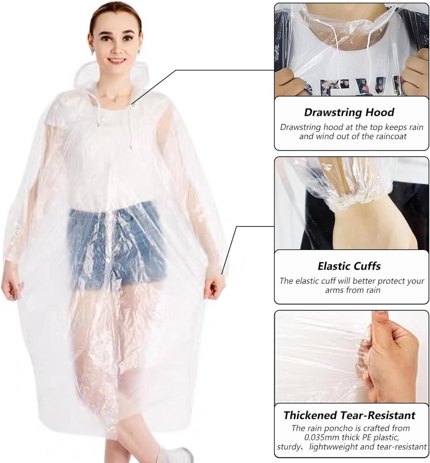 Regenponcho Einweg Festival Poncho Set 3 Stück - Transparente Regenmäntel mit Kapuze
