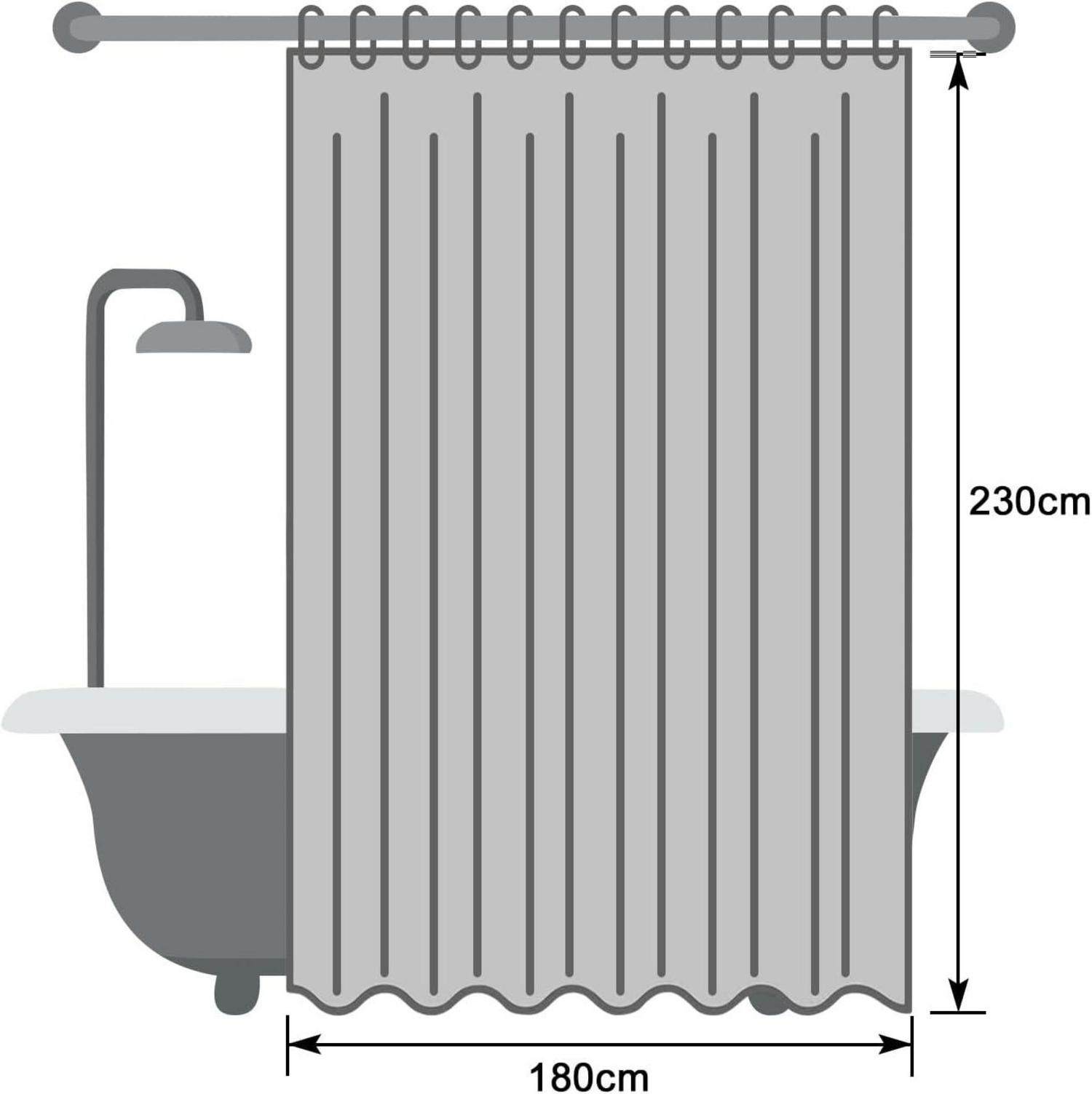 Weißer Duschvorhang 180x230cm Wasserdicht Anti-Schimmel inkl. 12 Ringe