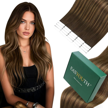 Echthaar Tape Extensions Balayage Braun Ombre 45cm