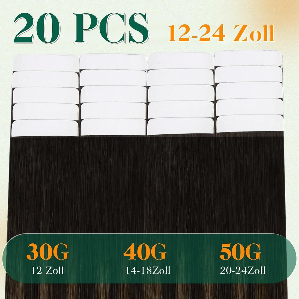 Echthaar Tape Extensions Balayage Braun Ombre 45cm