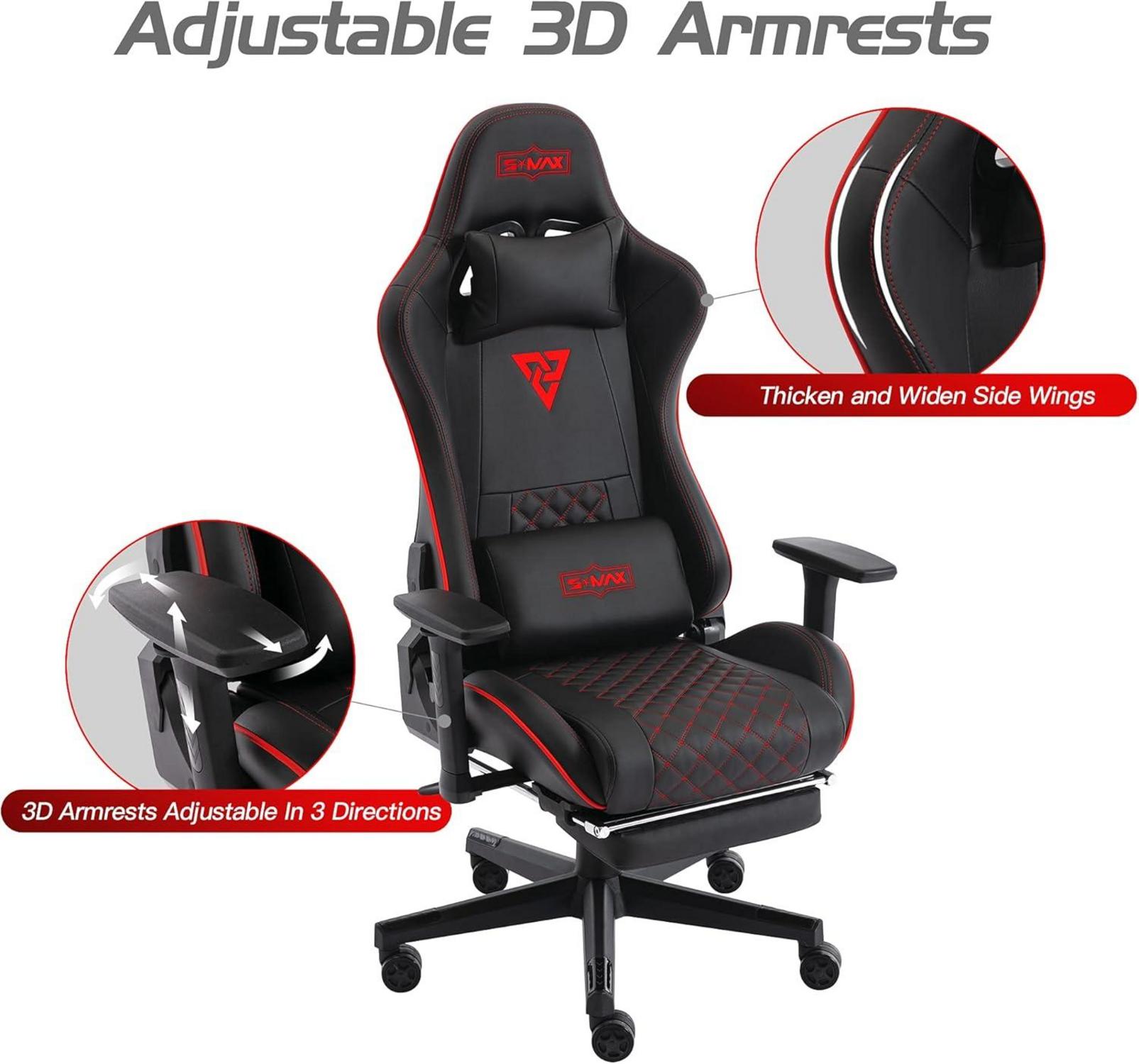 Gaming Stuhl Schwarz mit verdicktem Sitz und Fußstütze