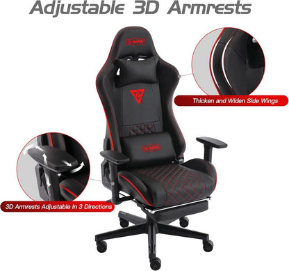 Gaming Stuhl Schwarz mit verdicktem Sitz und Fußstütze