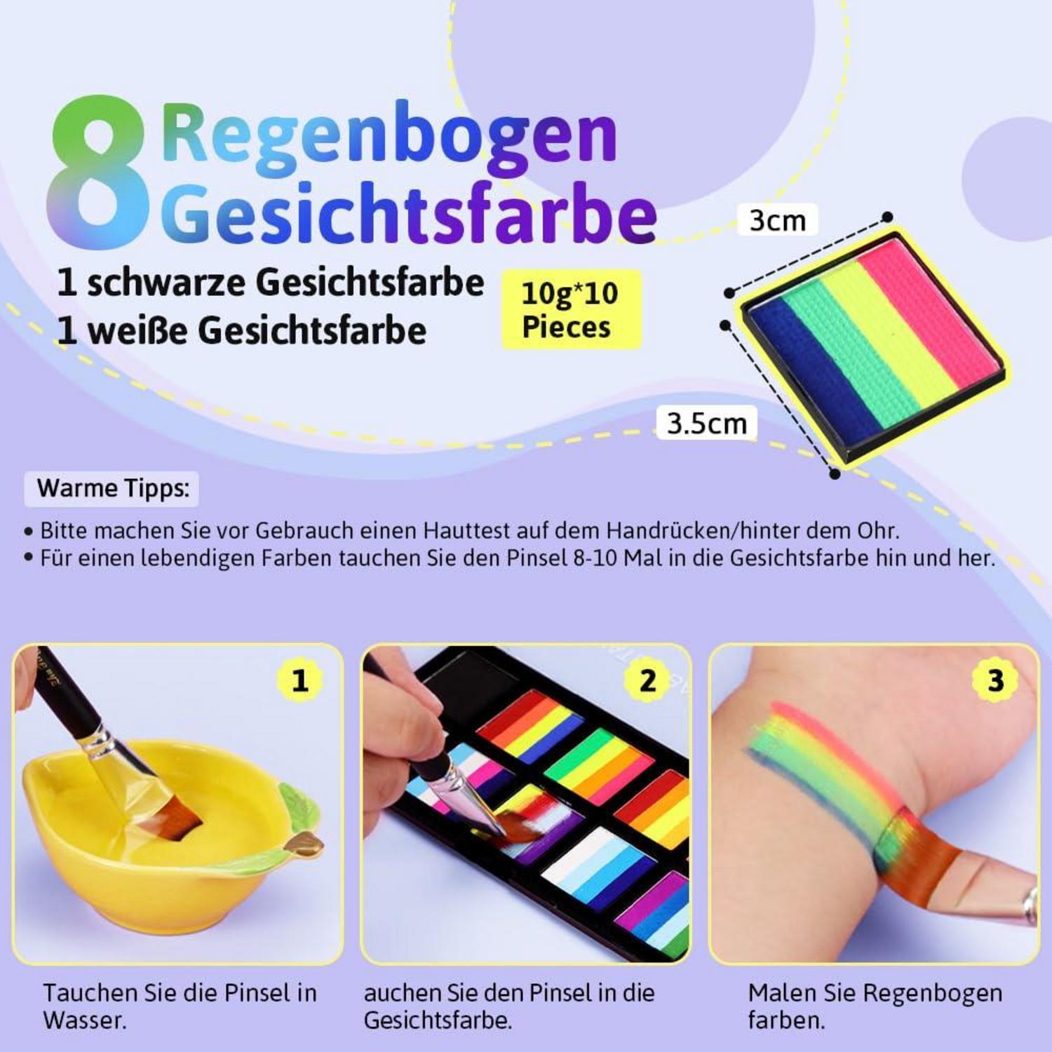 Regenbogen UV Face Paint Kinderschminken Set 21-teilig