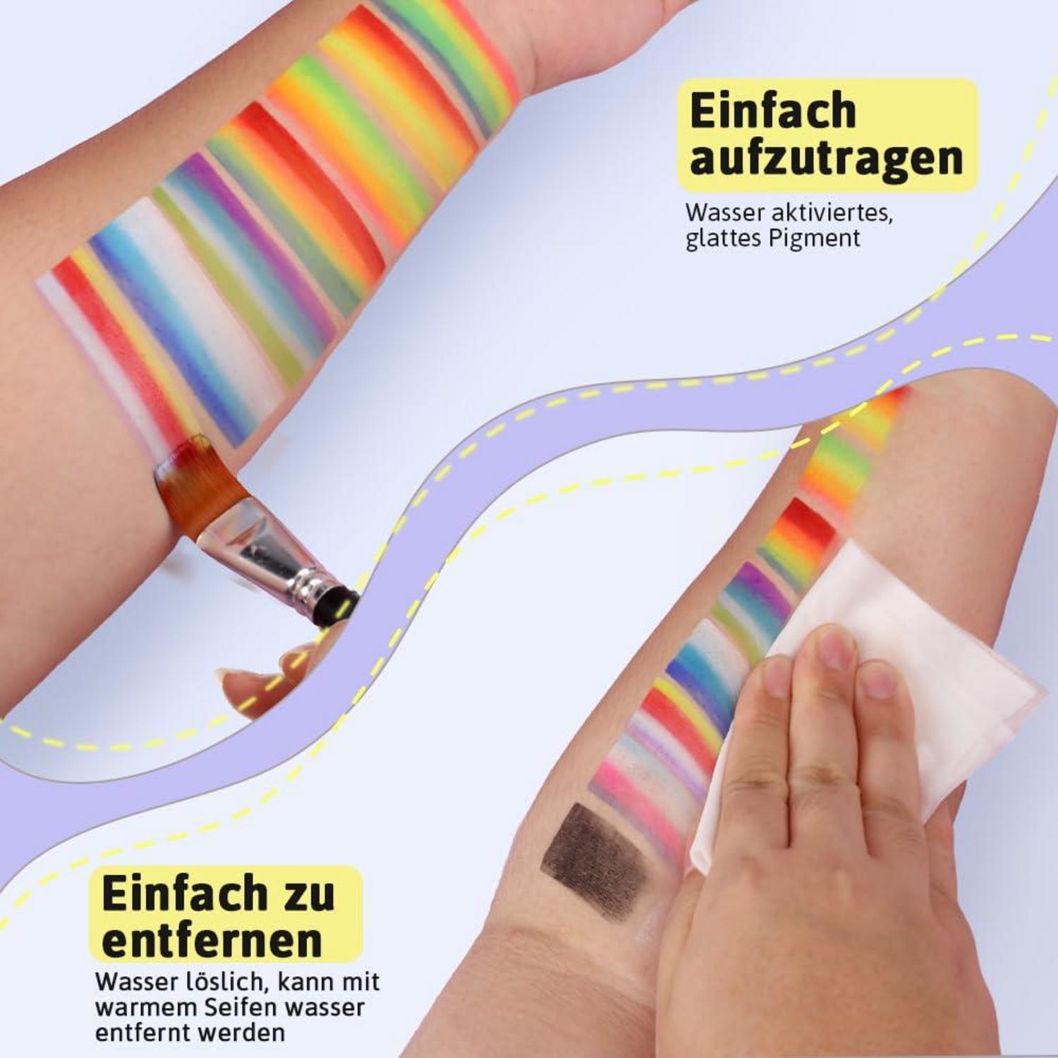 Gesichtsfarbe Kinderschminke Set UV Bodypainting Fasching Halloween Karneval