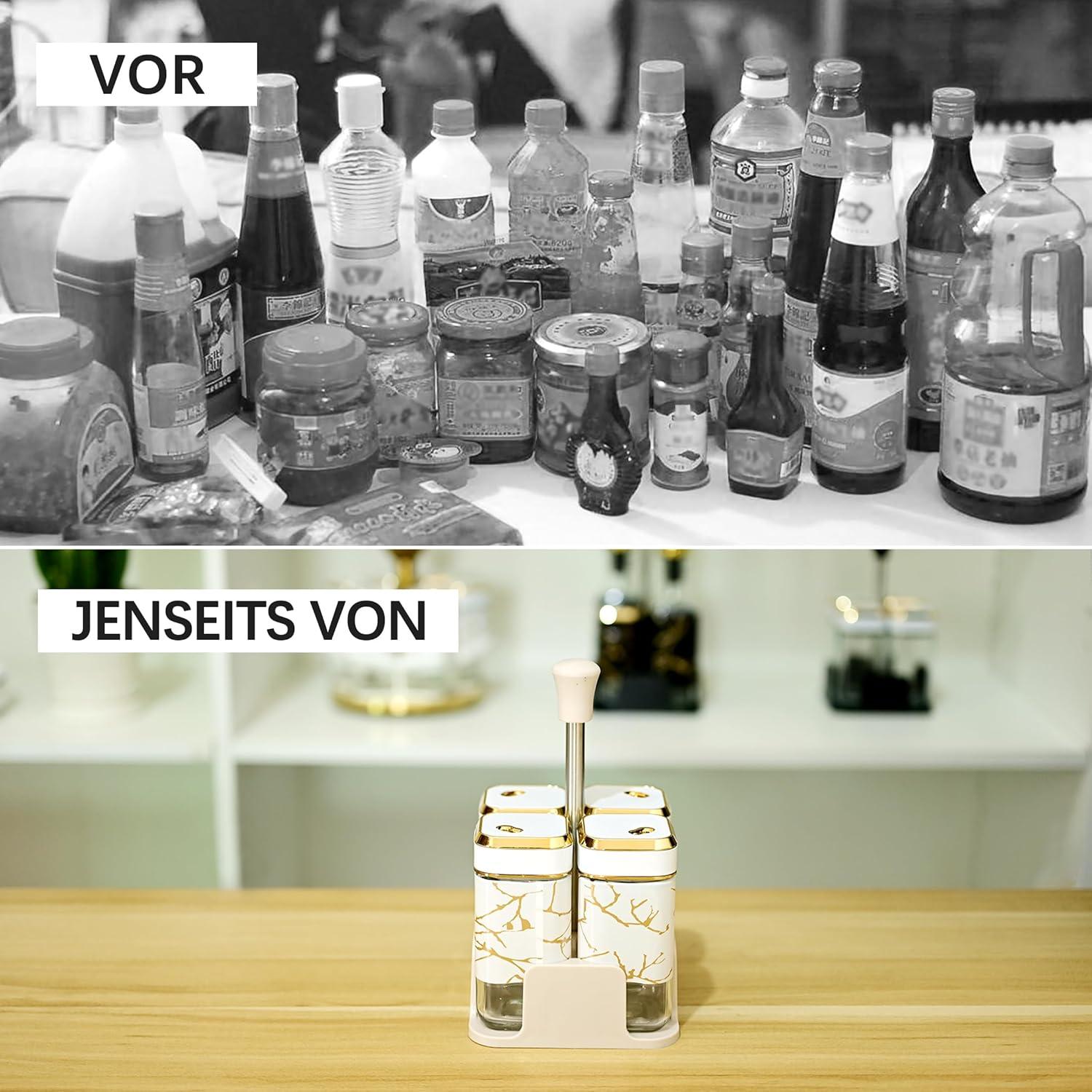 4-teiliges SAEIV Gewürzgläser Set mit Drehbaren Deckeln & Trichter
