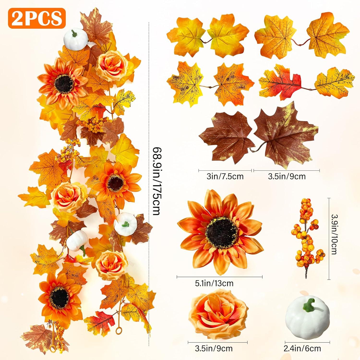 Herbstgirlande Blätter Kürbis Sonnenblumen Deko 2 Stück