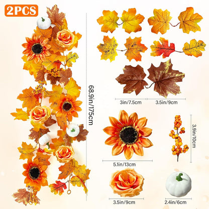 Herbstgirlande Blätter Kürbis Sonnenblumen Deko 2 Stück