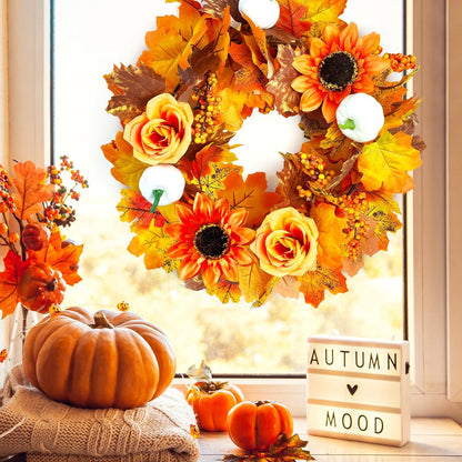Herbstgirlande mit Blättern, Kürbis und Sonnenblumen, Deko für Innen und Draußen