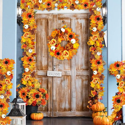 Herbstgirlande Blätter Deko Kürbis Sonnenblumen Herbstdeko Halloween Weihnachten