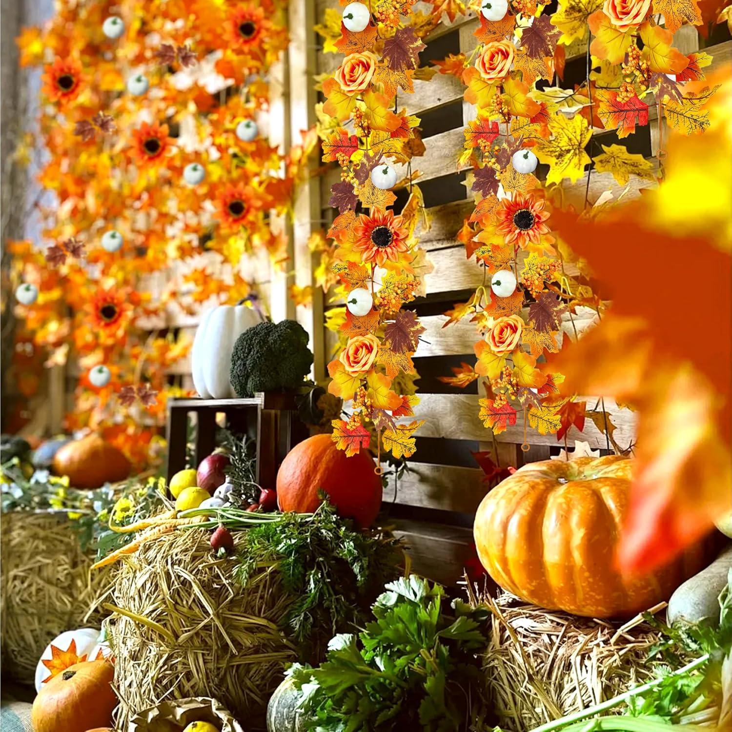 Herbstgirlande Blätter Deko Kürbis Sonnenblumen Herbstdeko Halloween Weihnachten