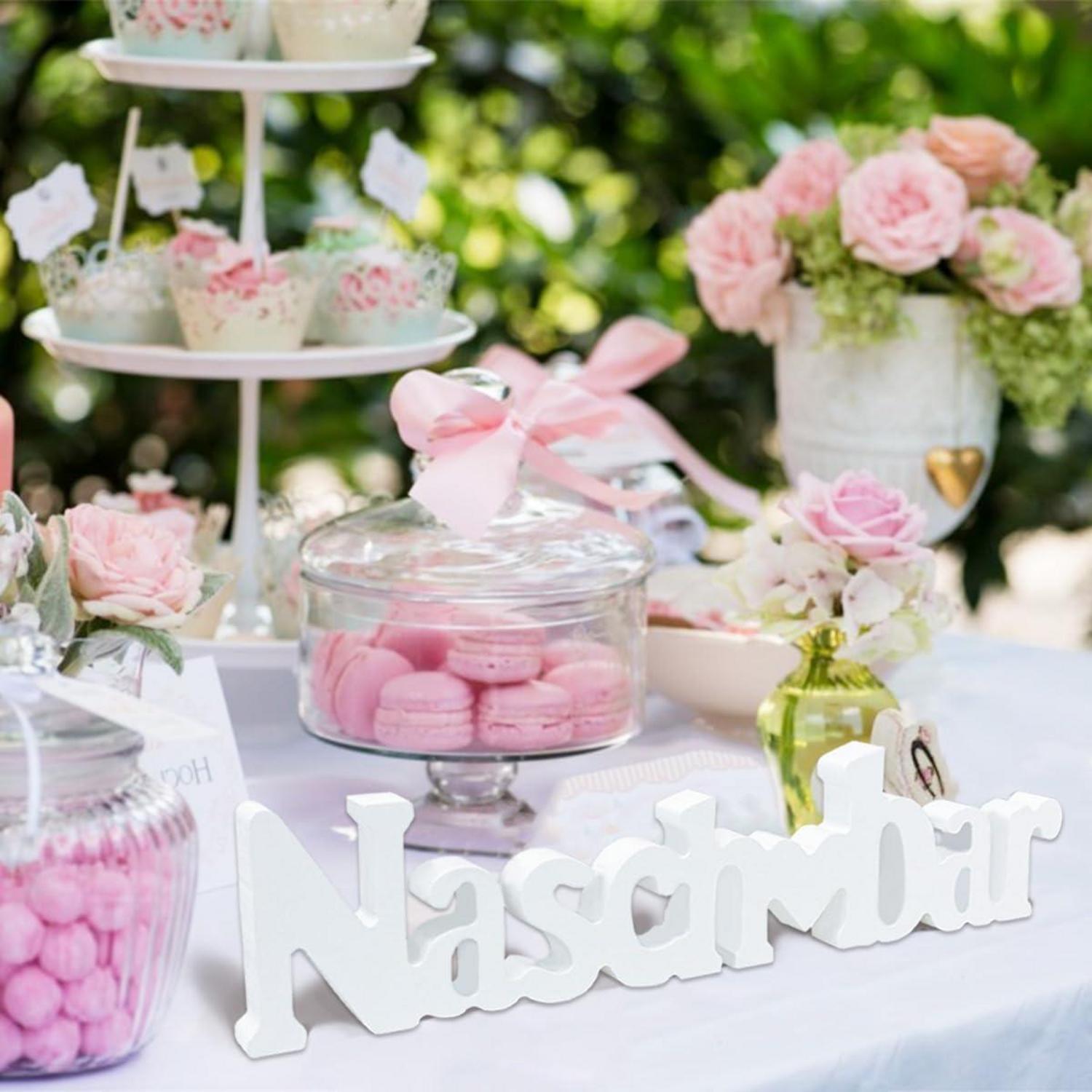 Candy Bar Deko Holz Weißer Schriftzug Tischdeko Hochzeit Party 30x7cm
