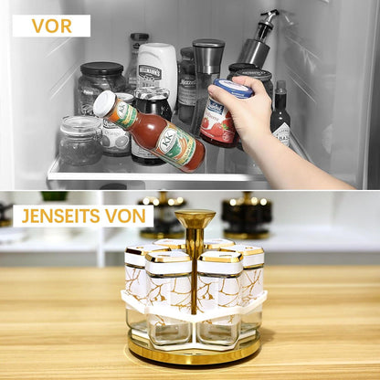Modernes Marmor Gewürzregal mit 6x120ml Drehbarem Edelstahl Organizer
