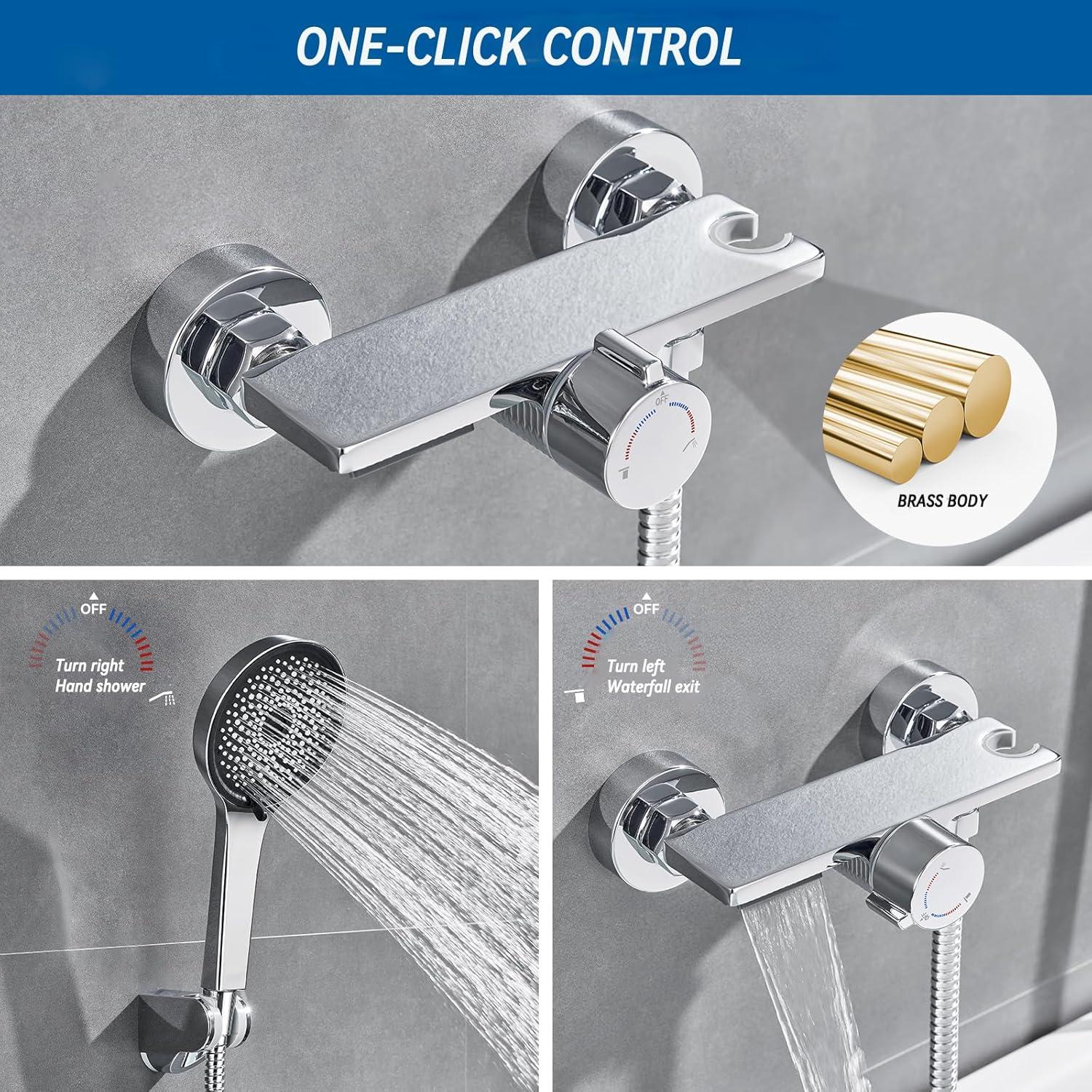 Badewannenarmatur mit Handbrause Wasserfall Dusche 1.5m Edelstahl