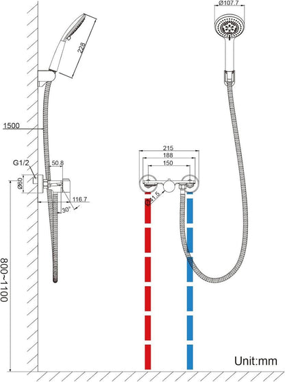 Badewannenarmatur Wasserfall Handbrause 1.5m Edelstahl Chrom