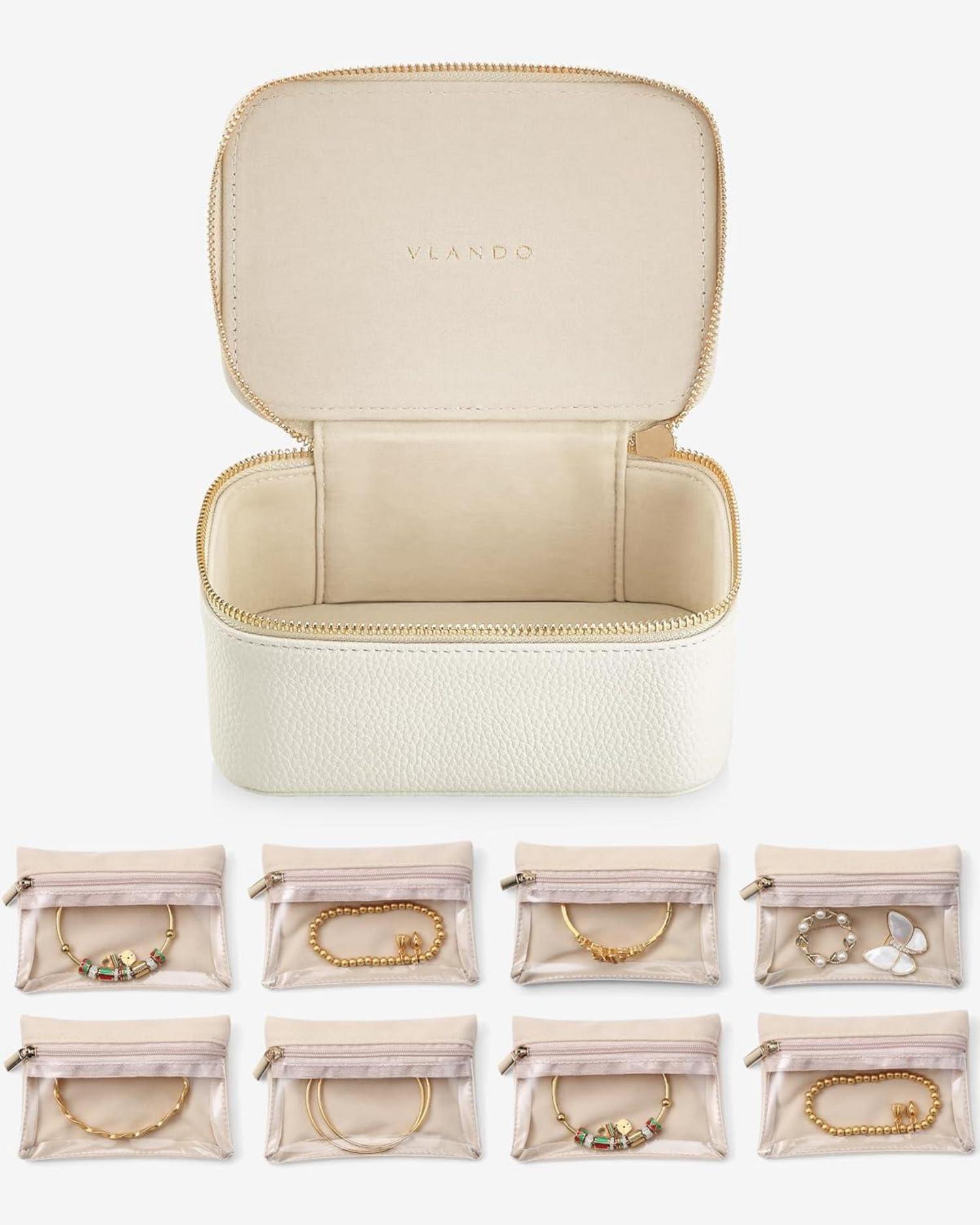 Vlando Schmuckkasten mit 8 Schmuckbeutel aus Leder