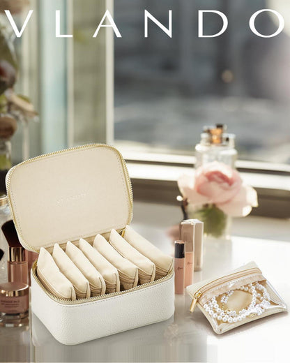 Vlando Reise Schmuckkasten mit 8 Schmuckbeuteln, Leder