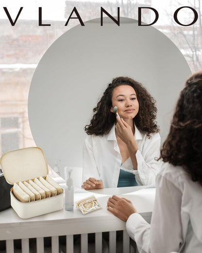 Vlando Reise Schmuckkästchen mit 8 Schmuckbeutel aus Leder und Samt, Geschenk