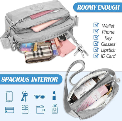 Kleine Wasserdichte Nylon Umhängetasche mit Multi Pocket für Damen