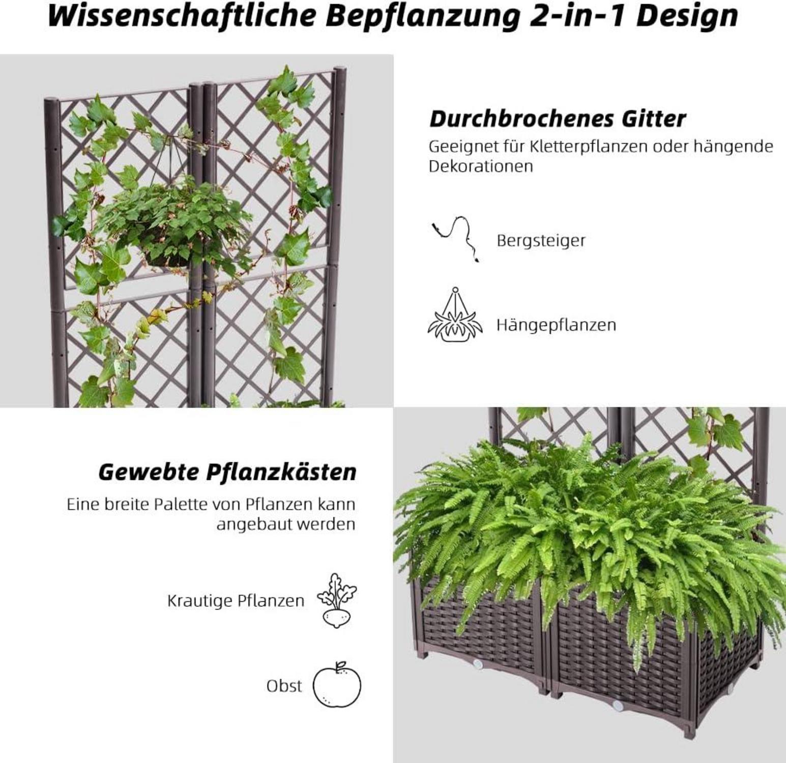 Mingone Hochbeet Pflanzgefäß mit Rankgitter Braun 80x40x136cm
