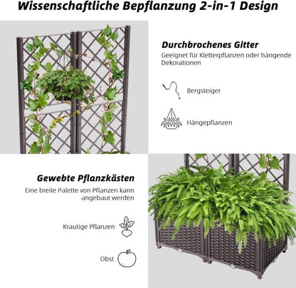Mingone Hochbeet Pflanzgefäß mit Rankgitter Braun 80x40x136cm