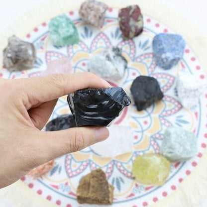 Obsidian Kristall Rohstein 2 Stück 100% Natursteine Meditation Reiki