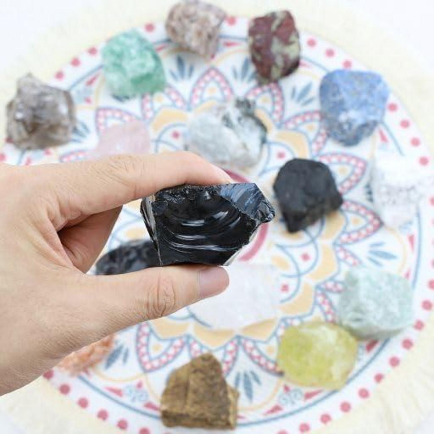 Obsidian Kristall Rohstein 2 Stück 100% Natursteine Meditation Reiki