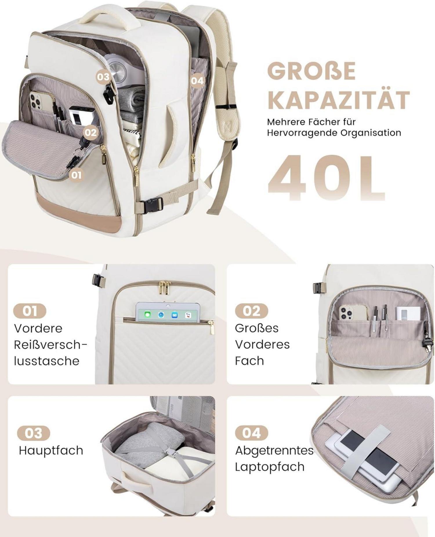 Handgepäck Rucksack 40L Damen Reiserucksack Groß Travel Backpack