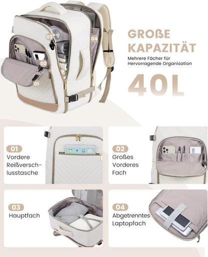Handgepäck Rucksack 40L Damen Reiserucksack Groß Travel Backpack