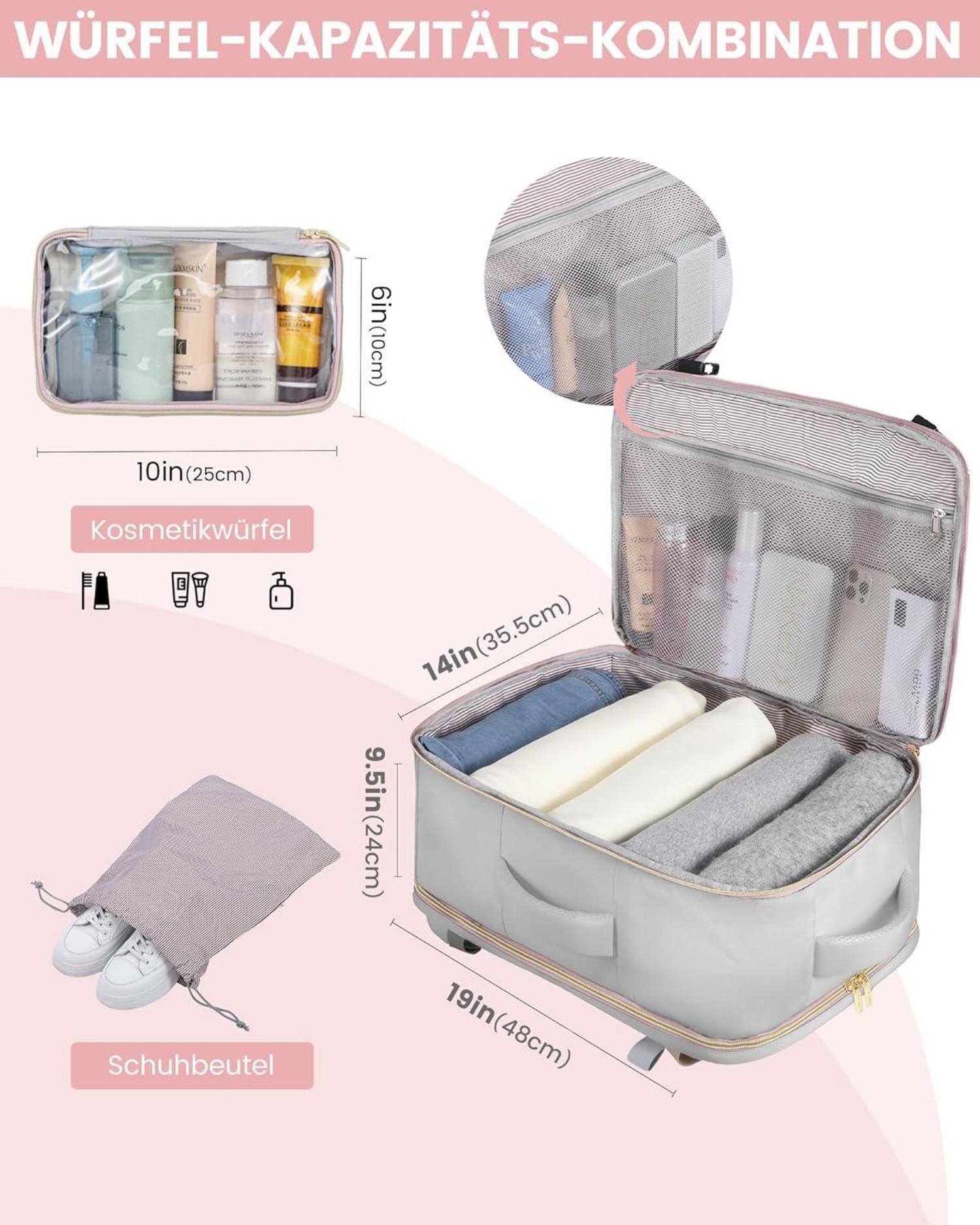 Damen Reiserucksack 40L Handgepäck Flugzeug 17 Zoll Laptop Grau