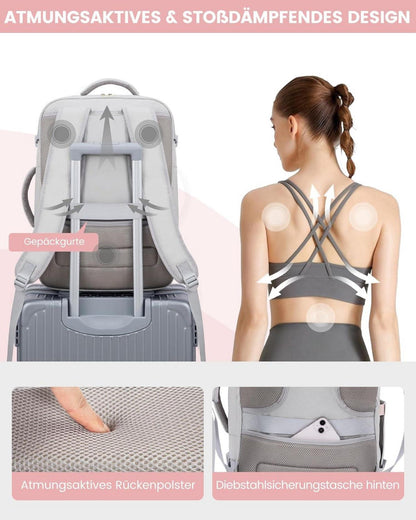 Reiserucksack Damen 40L Handgepäck Flugzeug 17 Zoll Laptop Grau