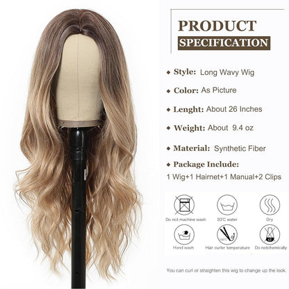Lange Wellige Perücke Dunkelblond Synthetisch Hitzebeständig Ombre
