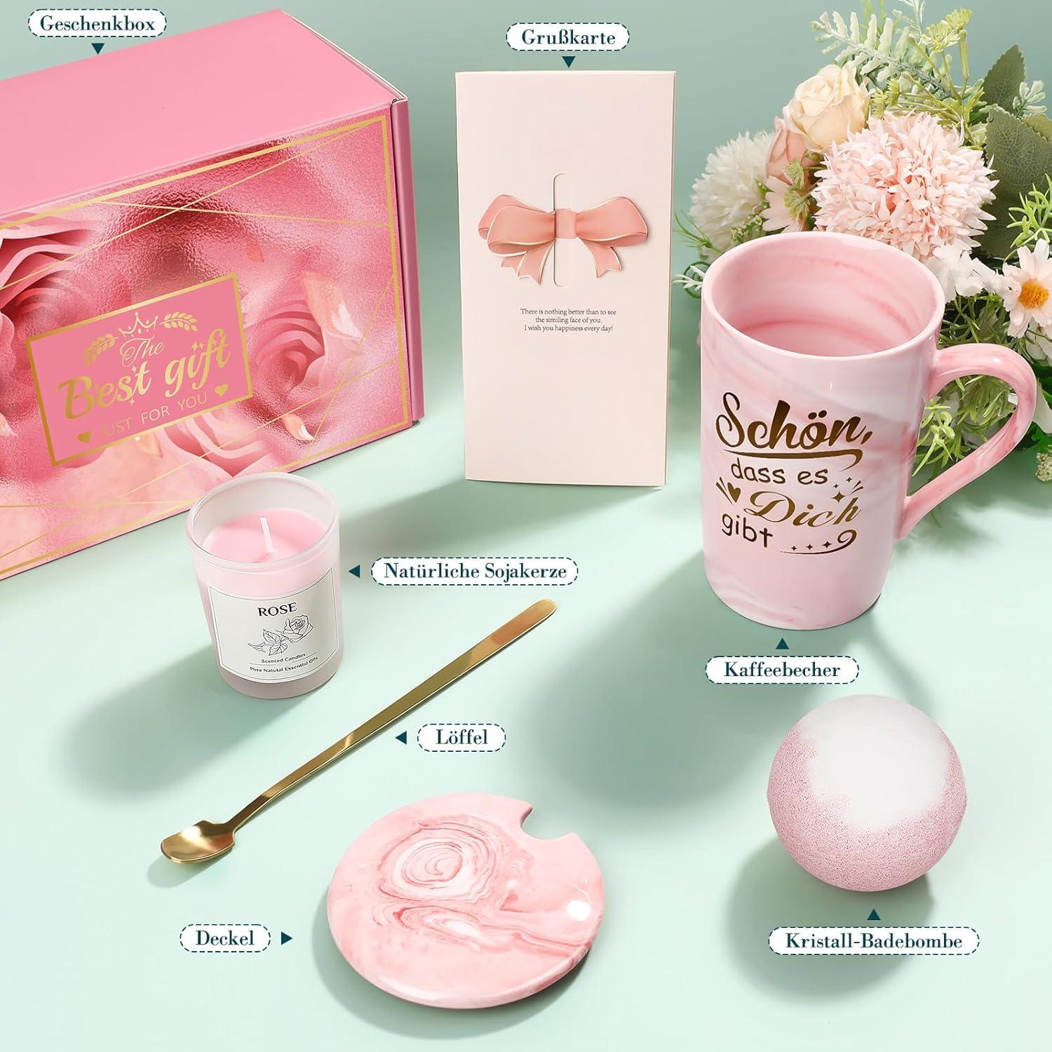Geschenkset für Frauen Weihnachten Tasse Kerze Badebombe