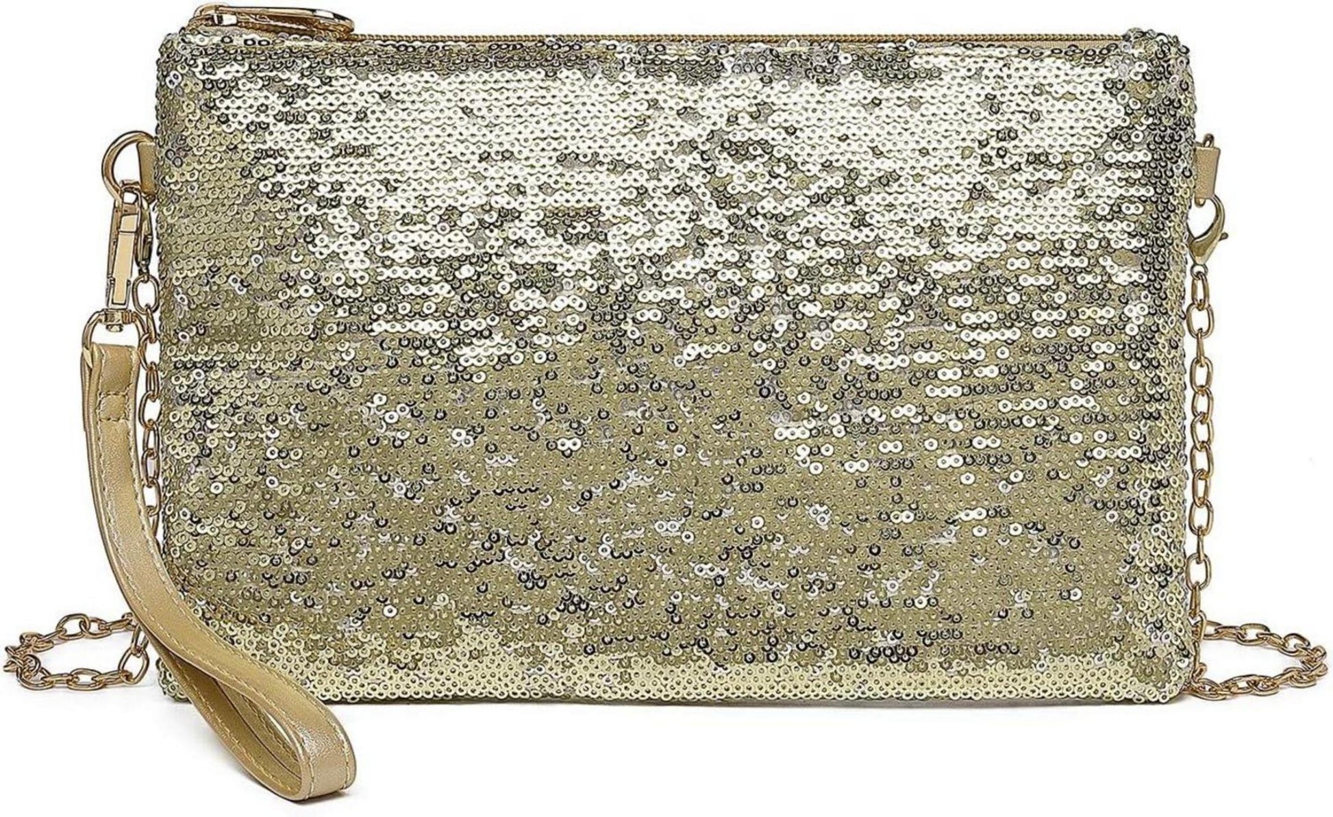 Elegante Pailletten Clutch Tasche für Damen - Goldene Kette