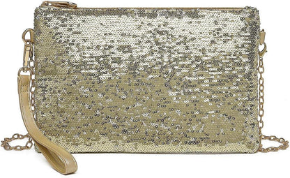 Elegante Pailletten Clutch Tasche für Damen - Goldene Kette