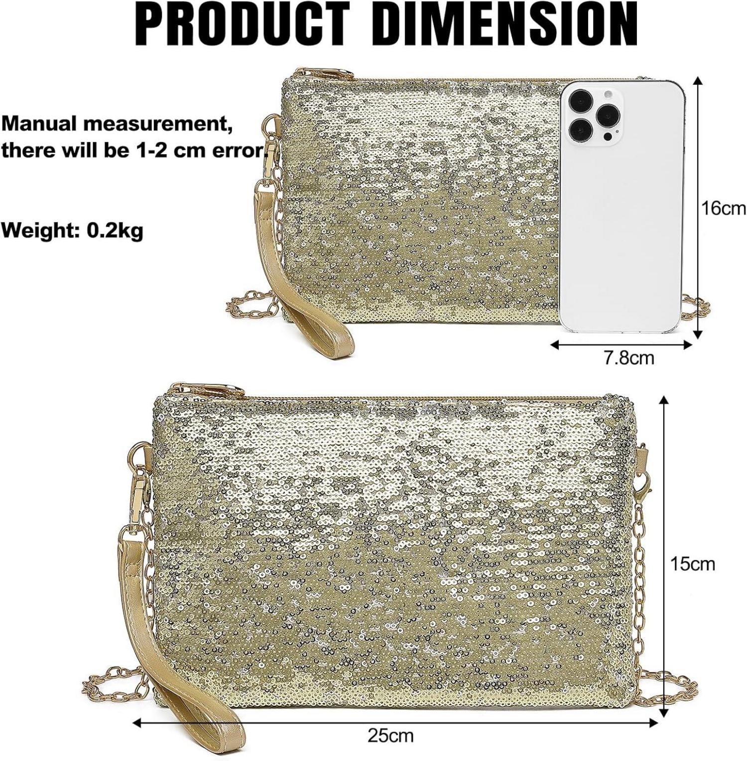 Elegante Pailletten Clutch Tasche für Damen - Goldene Kette