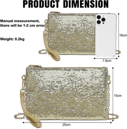 Elegante Pailletten Clutch Tasche für Damen - Goldene Kette