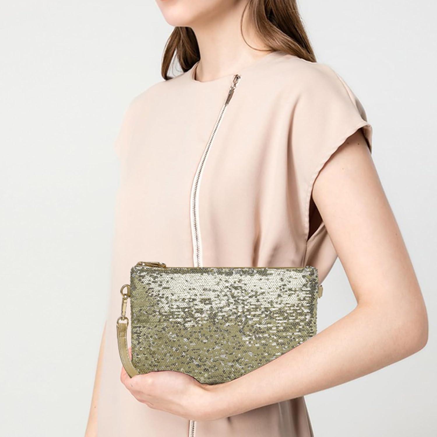 Miss Lulu Damen Pailletten Clutch Tasche mit goldener Kette