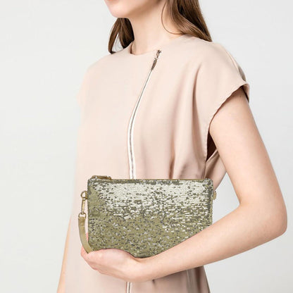 Miss Lulu Damen Pailletten Clutch Tasche mit goldener Kette