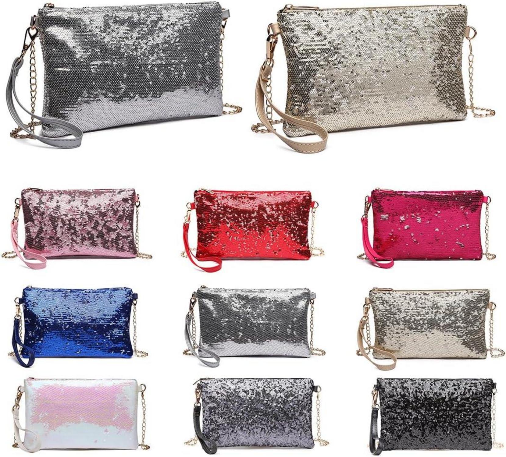Damen Fashion Pailletten Mini Clutch Tasche mit Kette für Hochzeiten