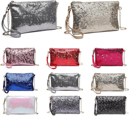 Damen Fashion Pailletten Mini Clutch Tasche mit Kette für Hochzeiten