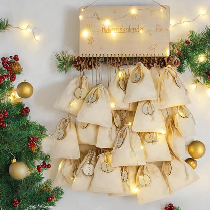 Adventskalender 2024 Baumwolltasche Beige Weihnachtskalender Kinder