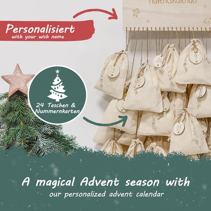 Adventskalender Baumwolltasche Beige Stoffbeutel Kinder