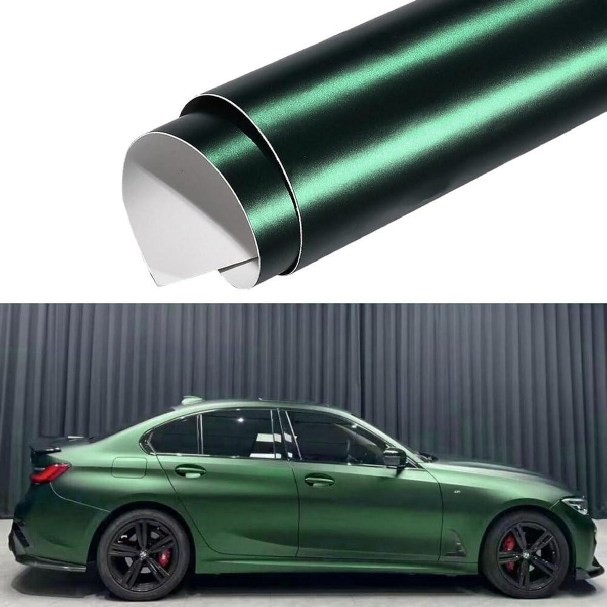 Dunkelgrüne Matt Metallic Autofolie mit Luftkanälen (30x152cm)