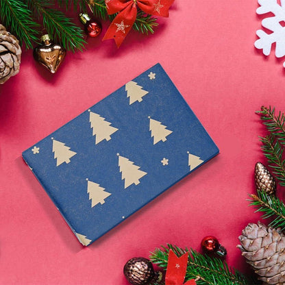 Weihnachtsgeschenkpapierrolle Blau Kraftpapier 15m x 43cm mit Weihnachtsbaum-Muster