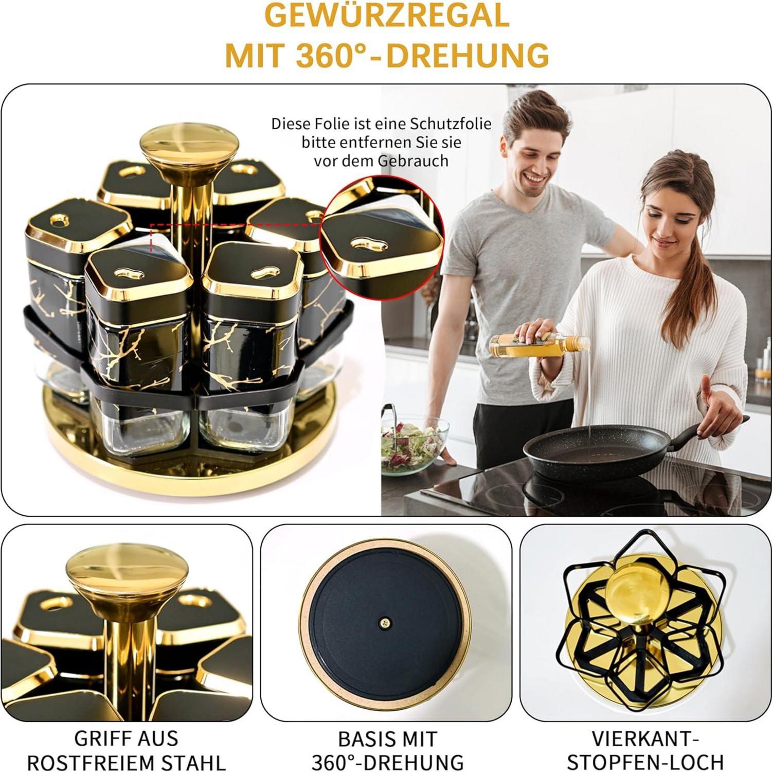 Marmorierter Gewürzregal Stehend mit 6x 120ml Gewürzgläser