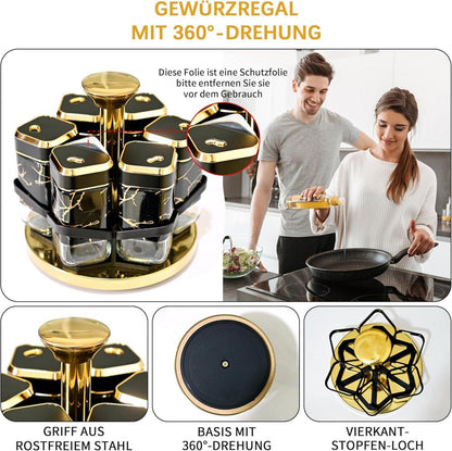 Marmorierter Gewürzregal Stehend mit 6x 120ml Gewürzgläser