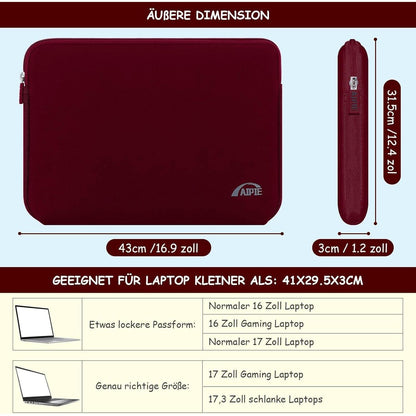 Laptop Tasche 17,3 Zoll Hülle Rot 41x30,5cm 3-Schicht-Schutz