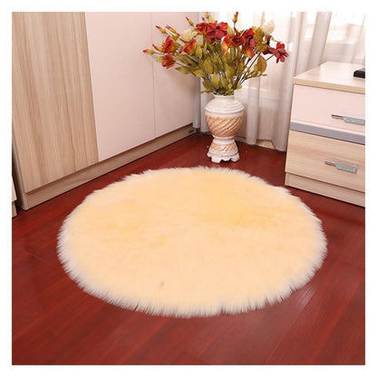Runder Schaffellteppich Flauschig Beige 150cm Kunstfell Teppich