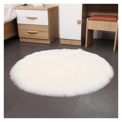 Runder Schaffellteppich Weiß Flauschig 180cm Kunstfell Teppich
